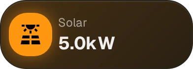 The same Solar widget at two by one: icon, title and the value 5.0 kW, with no chart.