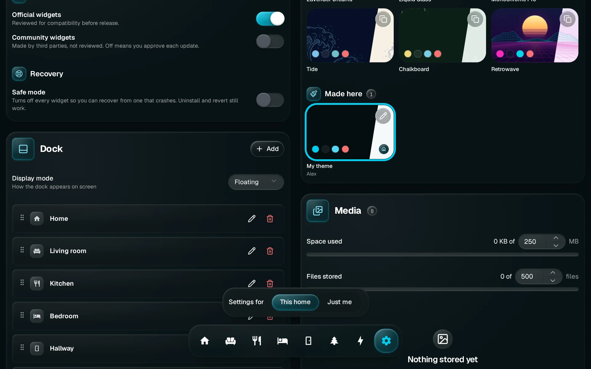 Settings with the Theme section open, showing My theme under Made here