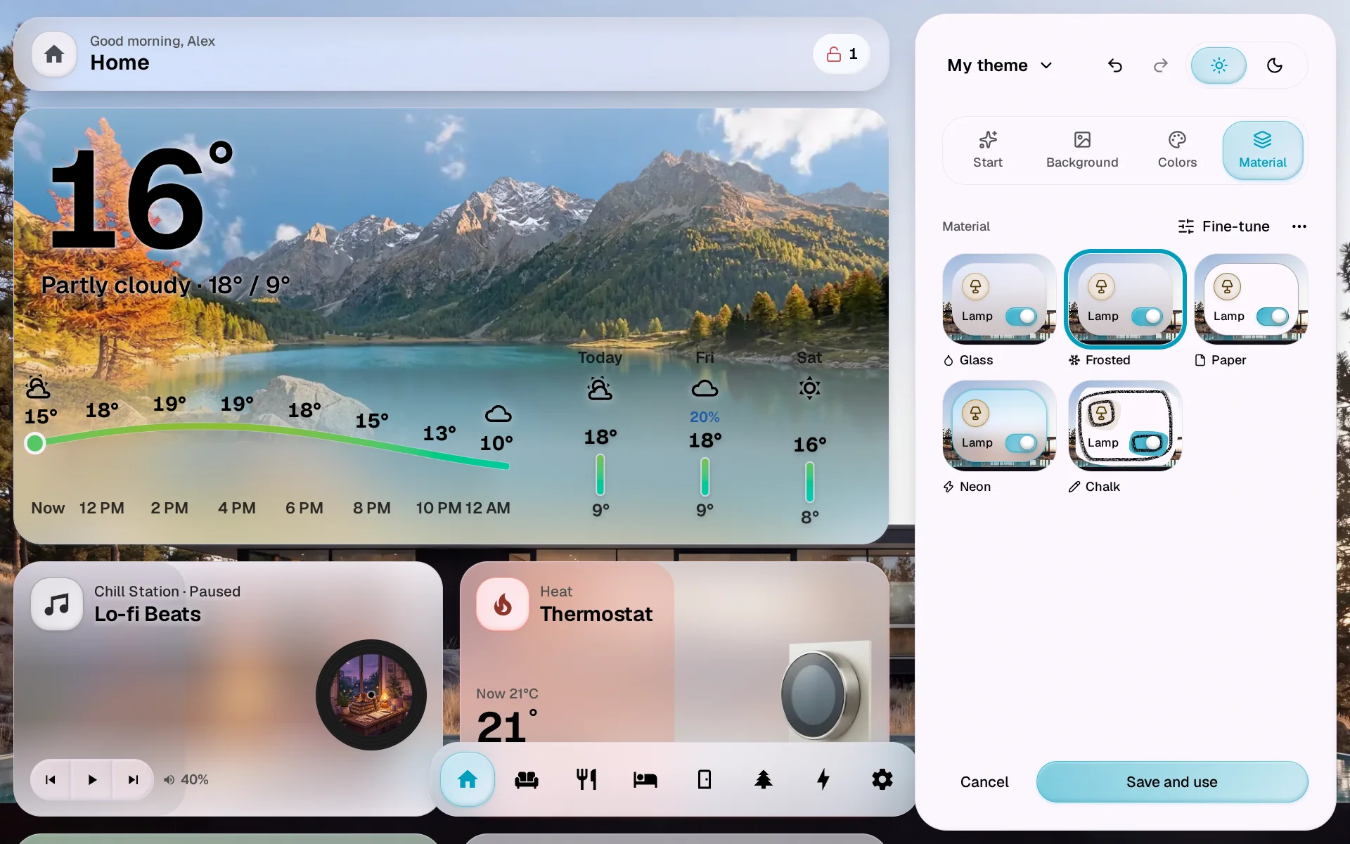 The studio previewing the light mode, with the sun selected at the top