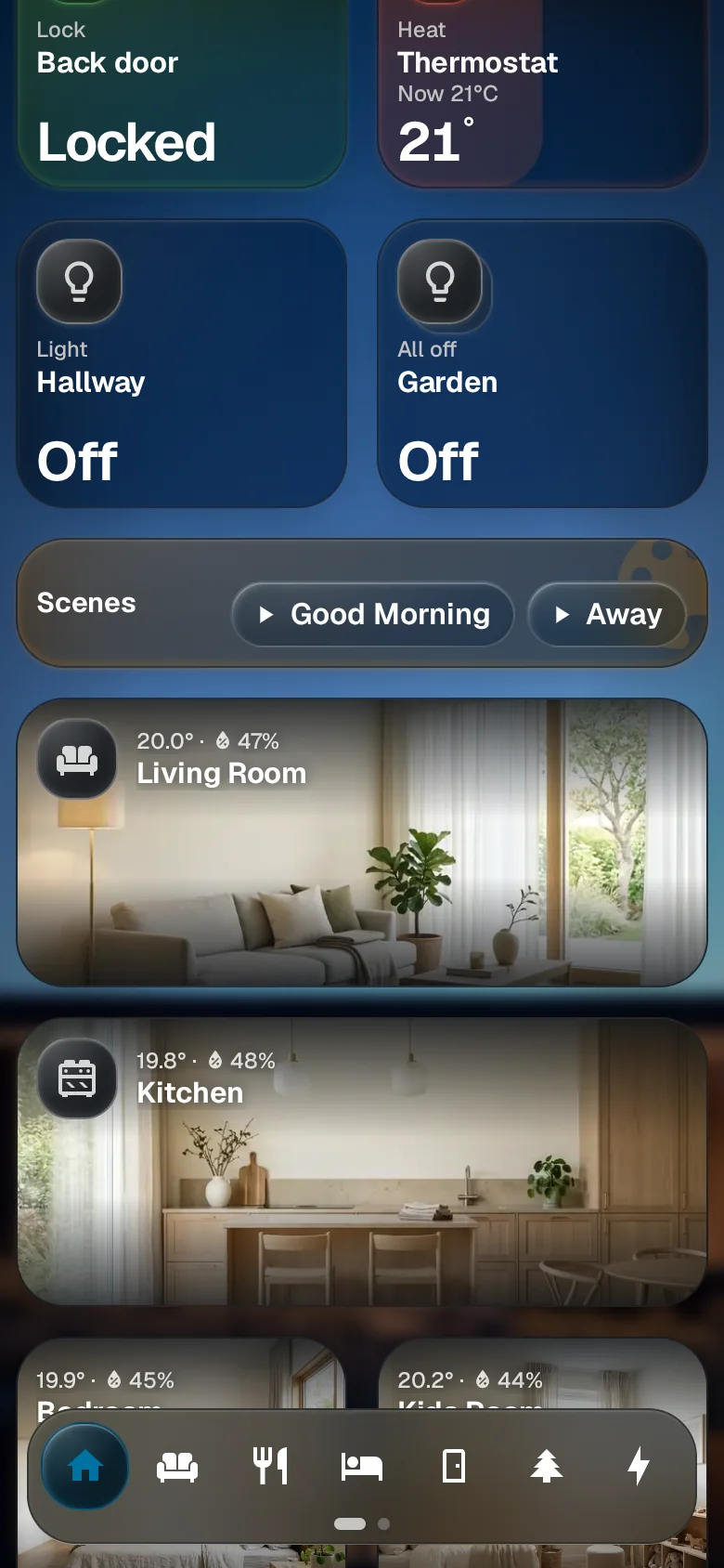 The phone dashboard with the dock at the bottom, about to be pressed and held