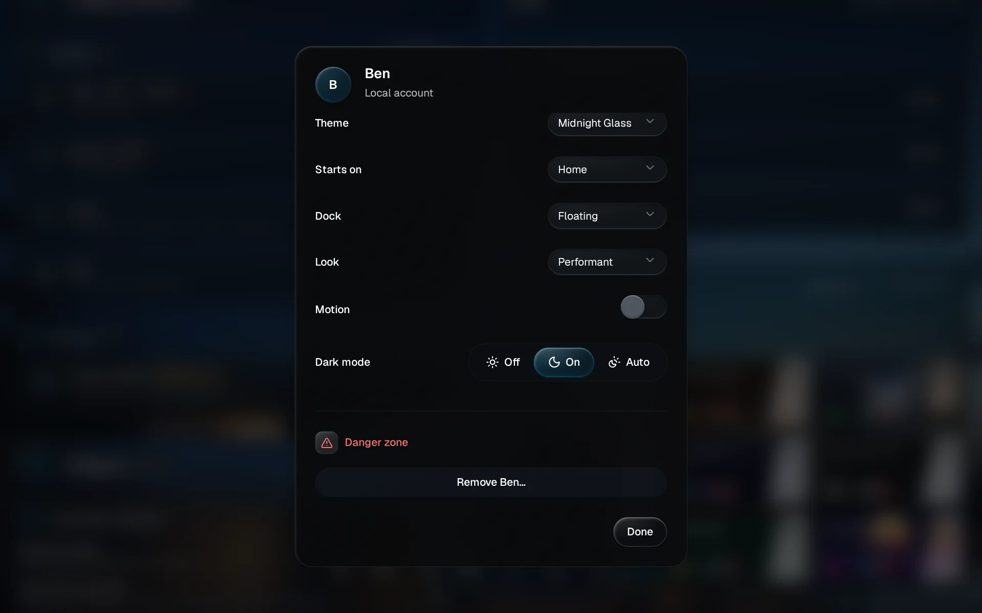 Ben's card scrolled to the Danger zone, with Remove Ben highlighted