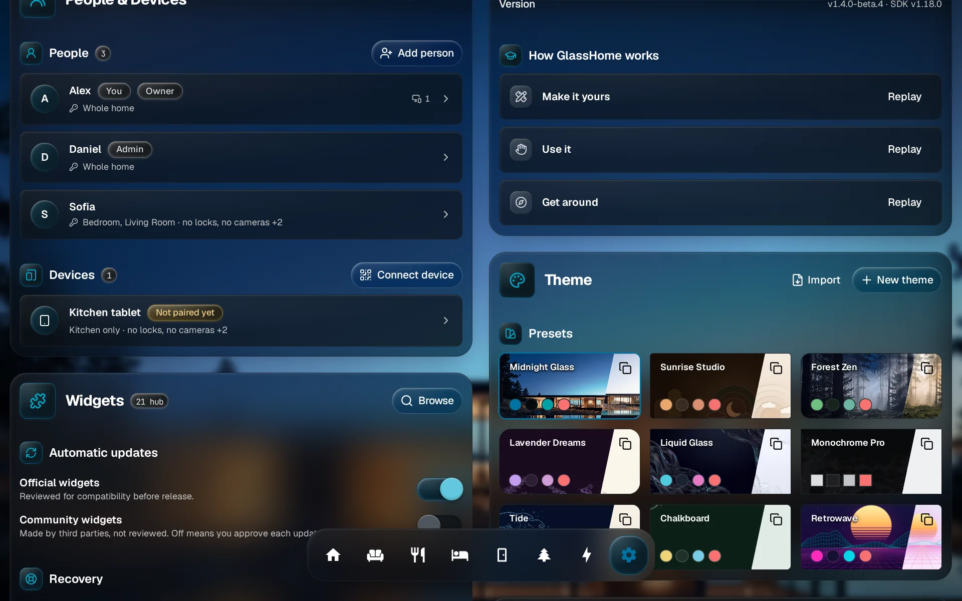 The Devices list in Settings with the Kitchen tablet row highlighted