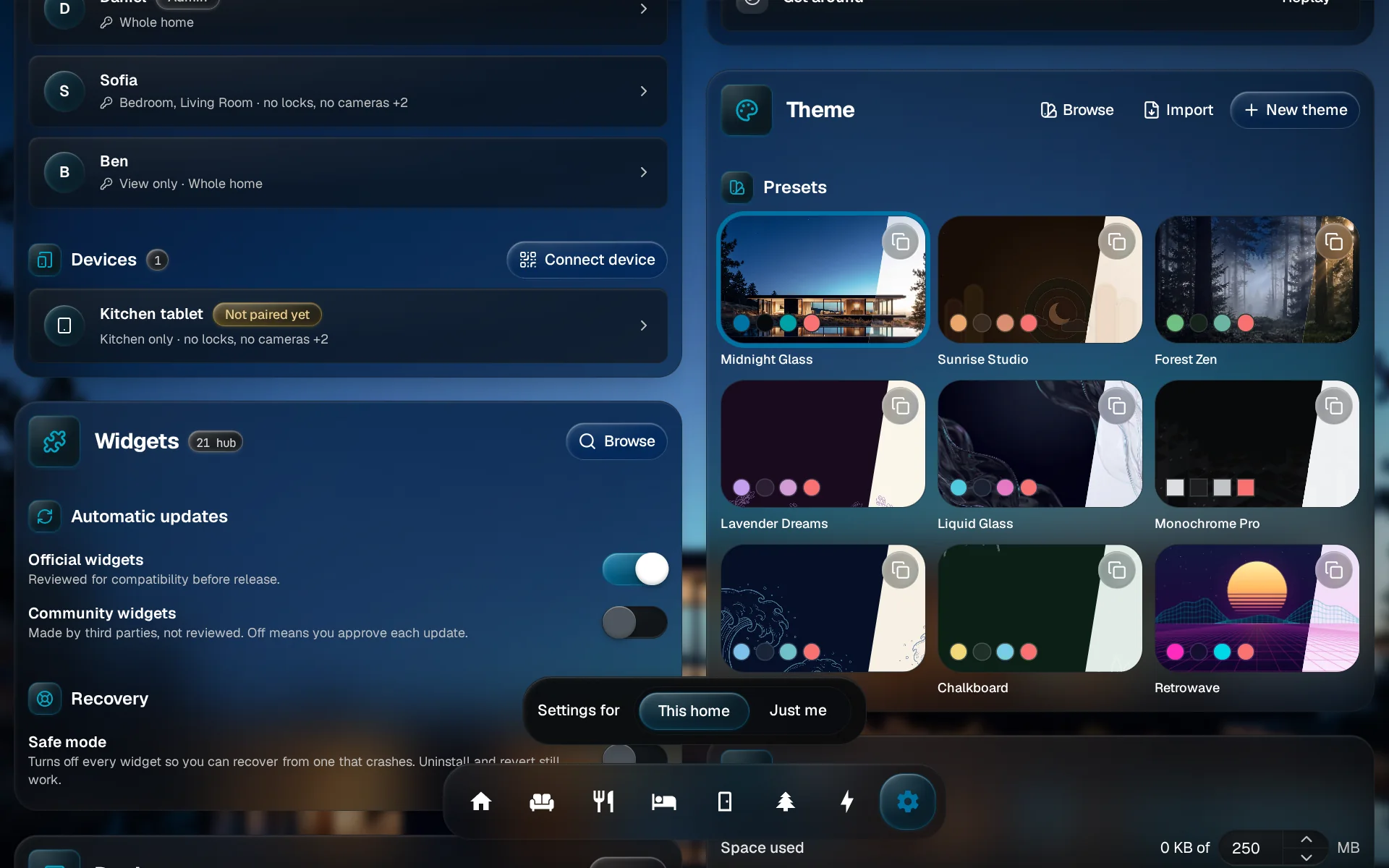 The Theme section of Settings, with its presets and the New theme button