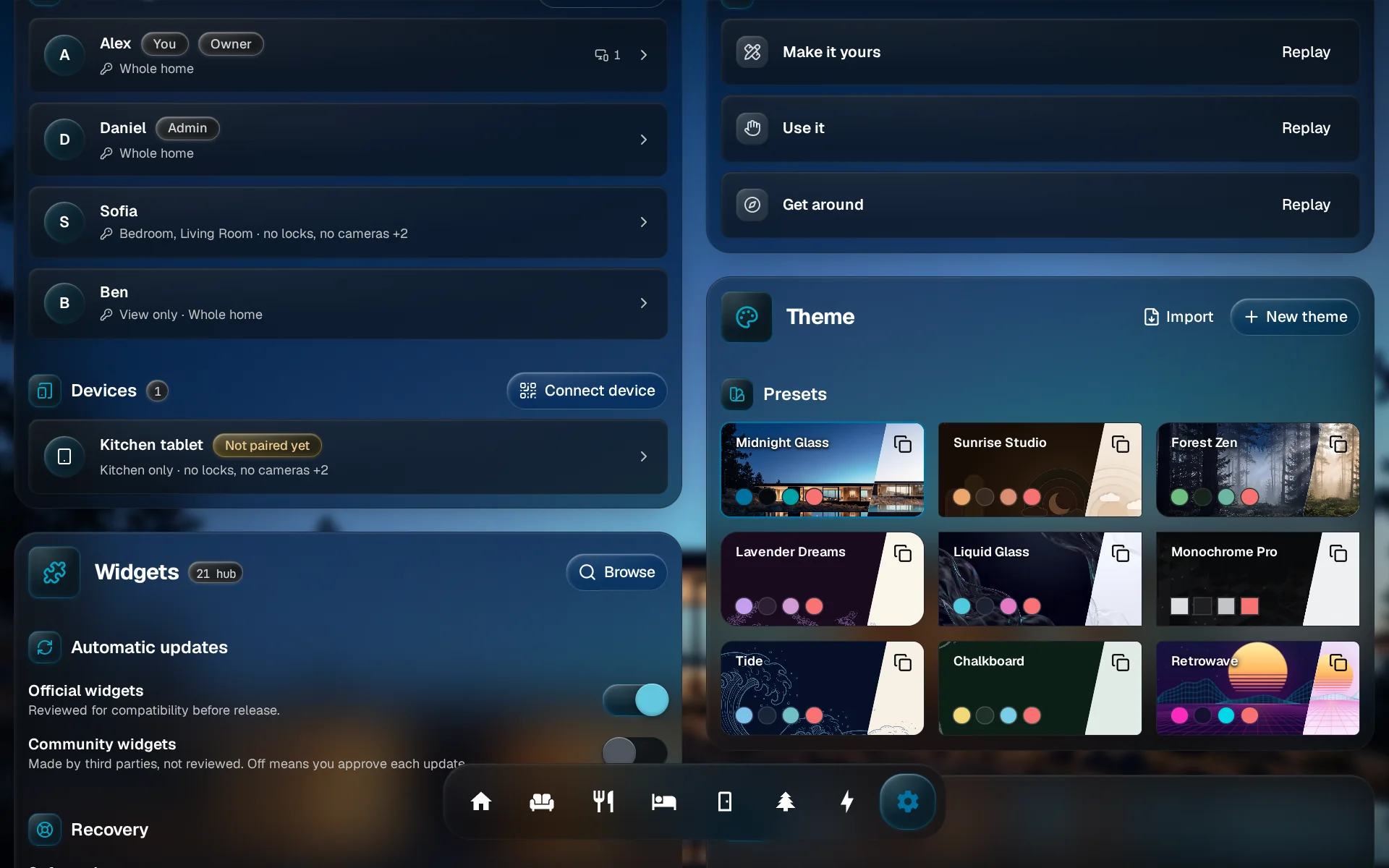 The People and Devices lists in Settings, with the Connect device button highlighted above the Devices list