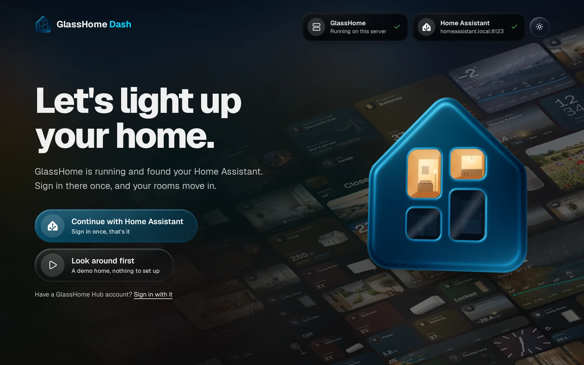 GlassHome's first screen after install: Good morning, and it asks your name