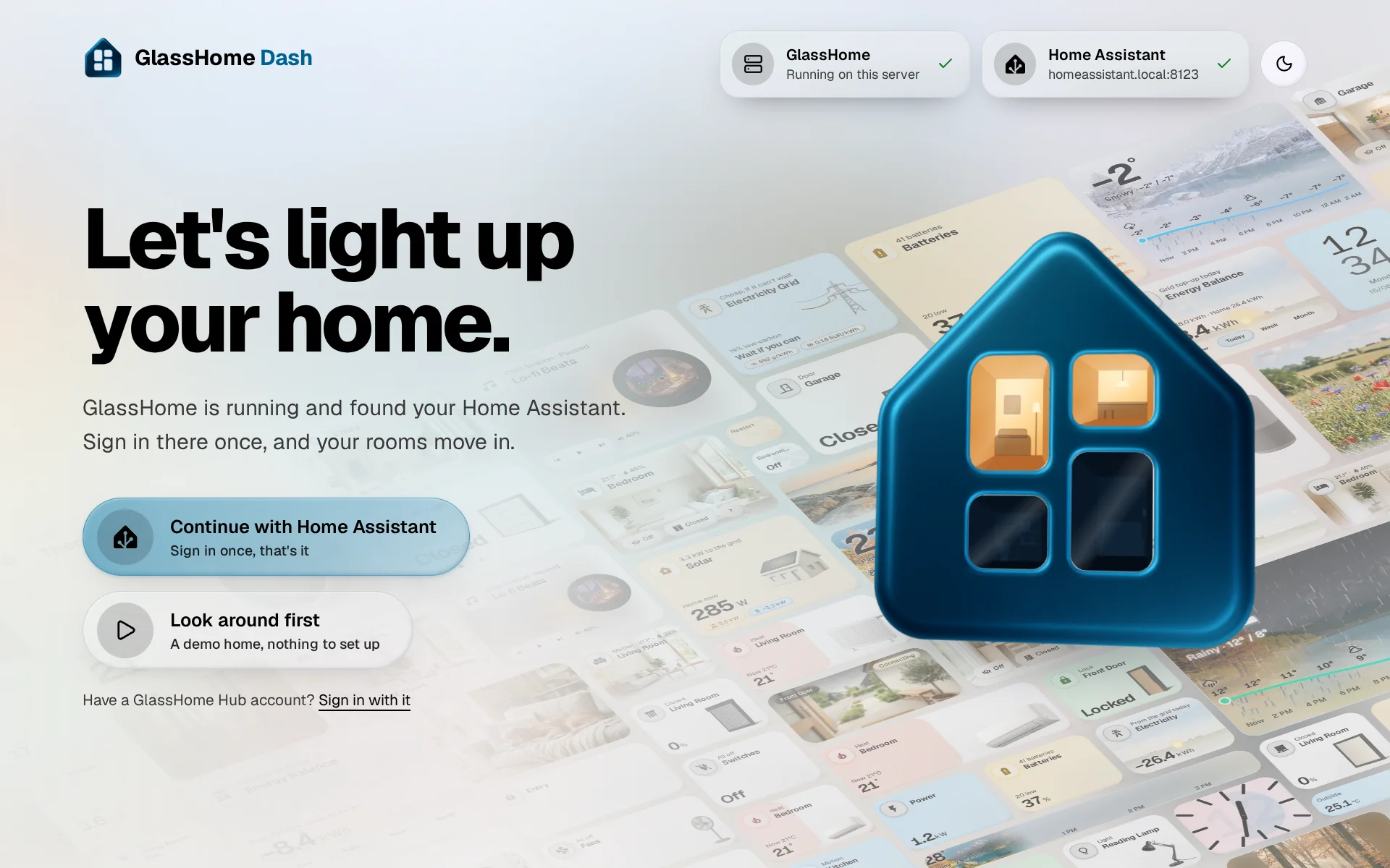 GlassHome's first screen after install: Good morning, and it asks your name