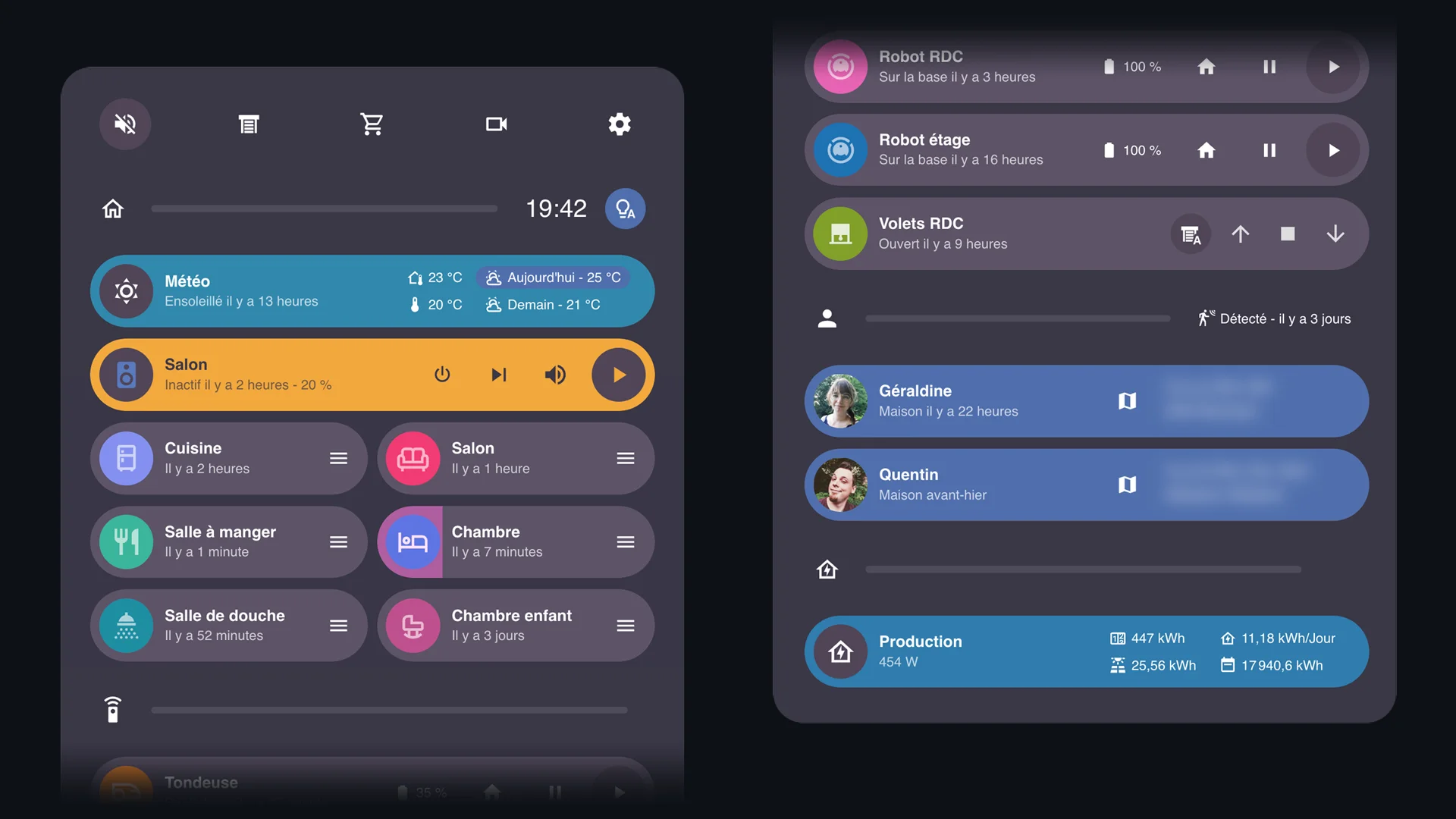 Bubble Card room, media, vacuum, people and energy cards on a Home Assistant dashboard