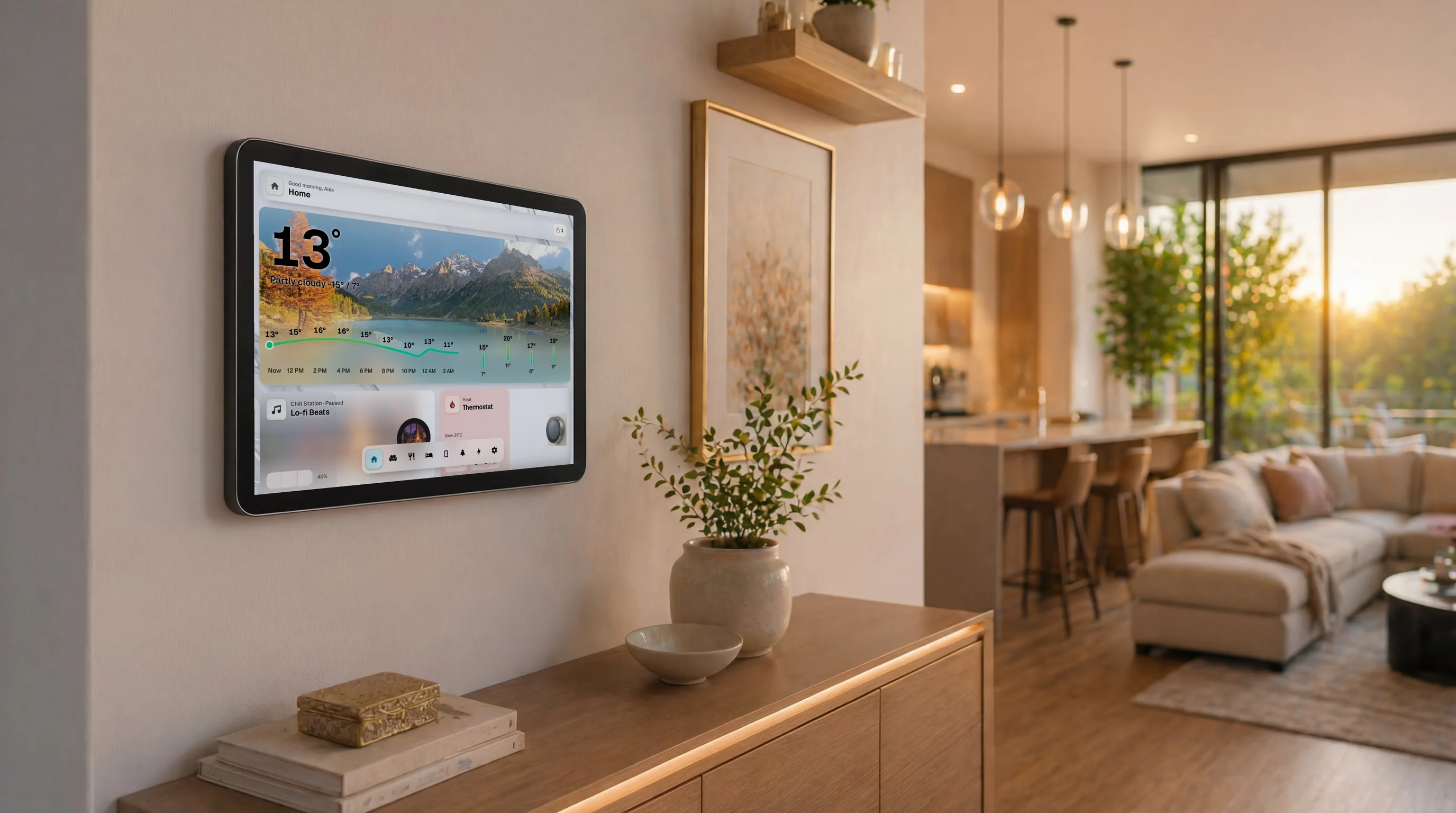 GlassHome on a wall tablet in a living room